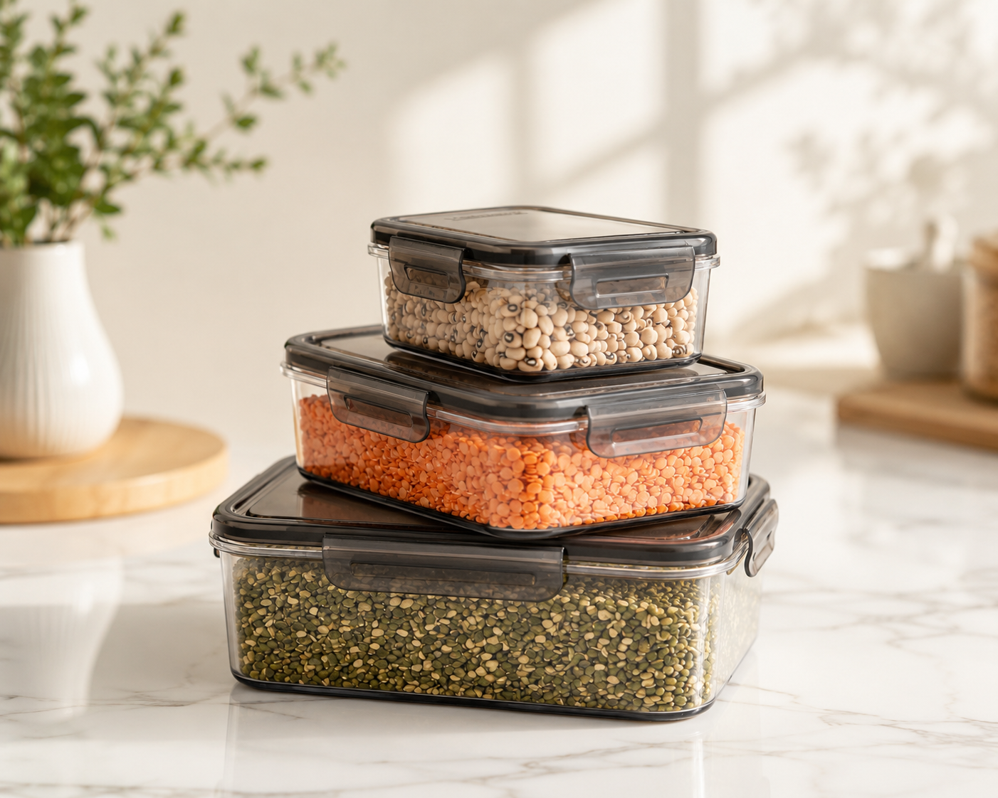 Airtight Food Storage Containers Set of 3 | 300ml, 750ml & 1500ml | BPA Free | Leak Resistant | Freezer Safe | Transparent Kitchen Storage Boxes